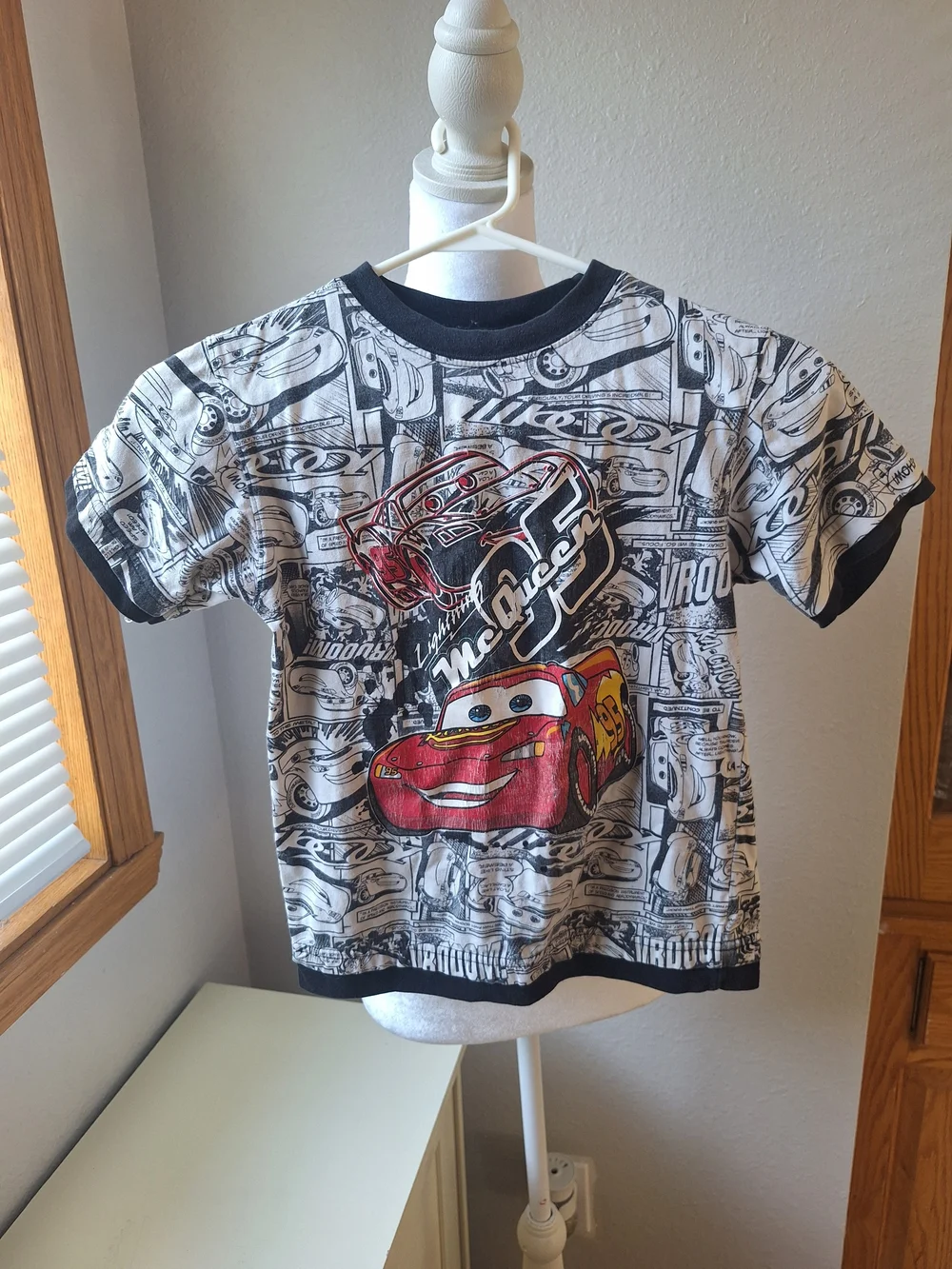 Disney Cars Lightning McQueen Black & White Tee with Red Graphic